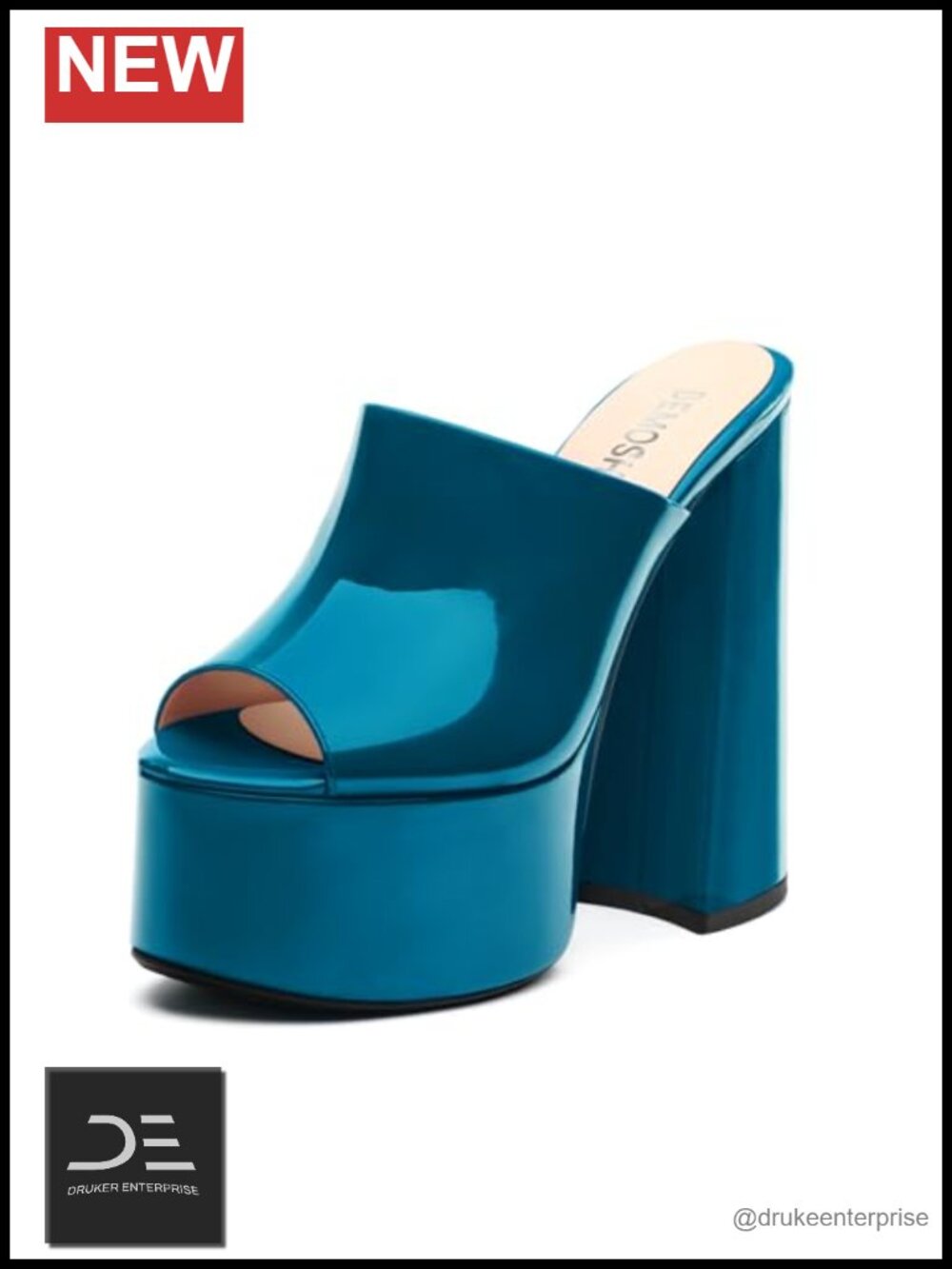 6 Inch Chunky Platform Heels Slip On Open Peep Toe Sandals Patent Block Heel
